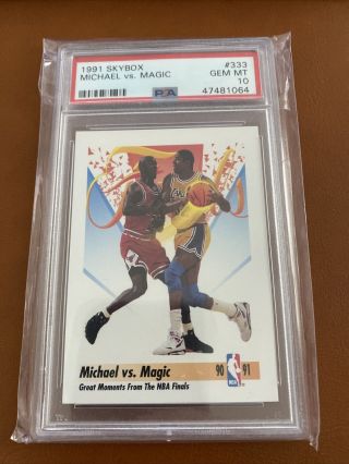 1991 - 92 Skybox Psa 10 Gem 333 Michael Jordan Vs.  Magic Johnson Nba Card