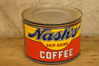 Antique 1921 Nash ' s Coffee 1 lb Tin Can 3