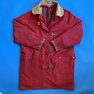 Vintage Red Duck Canvas Chore Coat Work Jacket Hook & Latch Plaid Lined Large