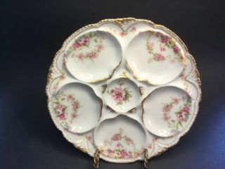 Antique French Molded Gold Trim Porcelain Handpainted Oyster Plate c.  1904 - 1920 2