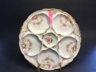 Antique French Molded Gold Trim Porcelain Handpainted Oyster Plate c.  1904 - 1920 3