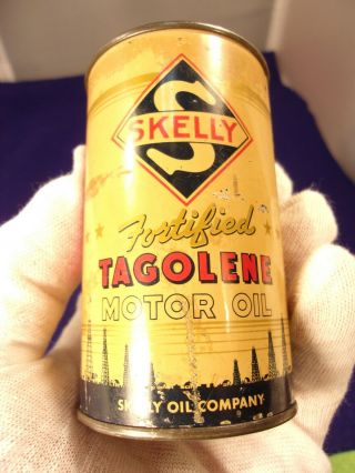 Awesome Old Vtg Antique? Tin Can Coin Bank " Skelly Fortified Tagolene Motor Oil "