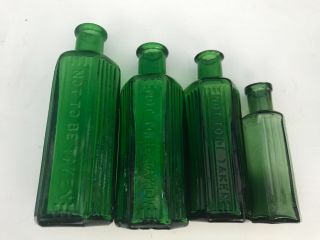 Old Antique Green Hexagon Poison Bottles X4 1 - 4oz