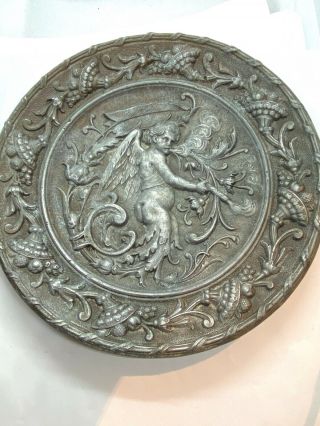 Antique Georgian Or Victorian Bronzed Iron Metal Putti Cherub Calling Card Tray
