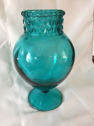 Large 9 1/2” Antique Blue Dakota Glass Apothecary Jar Drug Candy Store No Lid