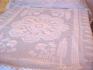 Vintage Blue And White Hobnail Reversible Chenille Bedspread - Fringed Edging