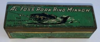 Vintage,  Al.  Foss Pork Rind Minnow,  Tin Fishing Lure Box (box Only,  4 Inch Long)