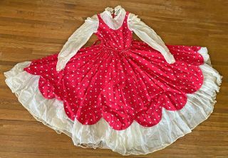 Vintage Prairie Gunne Sax Style Handmade Red Cotton Heart Dress & Hats Costume 3