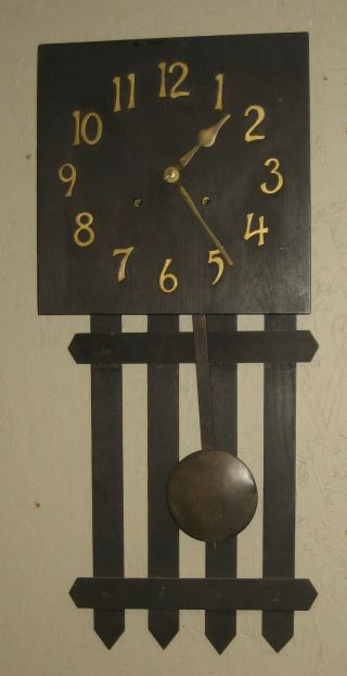 Antique Gilbert 8 Day Mission Oak Wall Chime Clock Arts Crafts