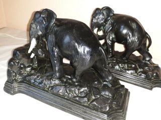 Antique 8 Lb Ronson Art Deco Verdigris Bronze Elephant Statue Bookends