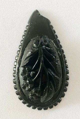Antique Victorian Carved Black Whitby Jet Pendant Jewellery Finding