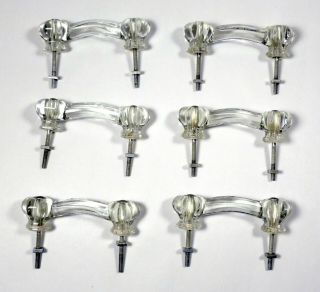 6 Vintage Clear Glass Drawer Pulls Handles - 4 1/4 " Wide - 3 " Hole To Hole