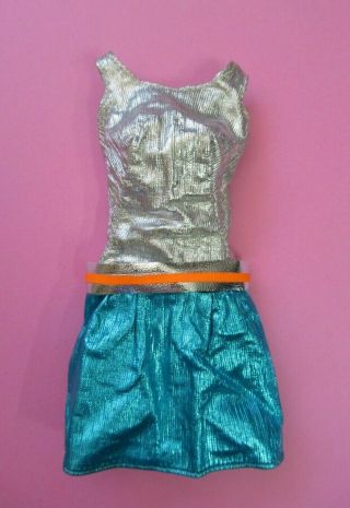 Vintage Barbie - Zokko 1820 Silver & Blue Lame Dress With Belt