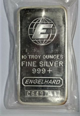 One 10 Tr.  Oz Silver Bar Engelhard 999,  Fine Silver Sn C649711