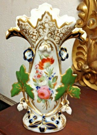 Antique 19th C.  Old Paris Porcelain Vase W Hand - Painted Flowers