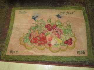 Antique Signed And Dated Hand Hooked Rug 1955