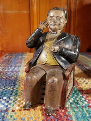 Antique Cast Iron Tammany Mechanical Bank Man In Chair 1873 Patent