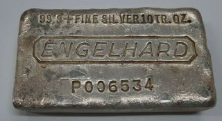 Engelhard Industries Poured 10 Troy Ounce.  999 Silver Ingot - P00