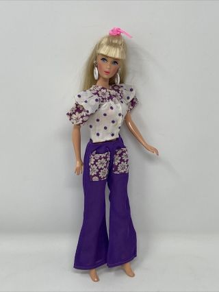 Vintage Clone Barbie Clothes Doll Outfit Mod Purple Floral Polka Dot Top Pants