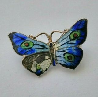 Antique Ja&s John Atkins Sons Silver Guilloche Blue Enamel Butterfly Brooch