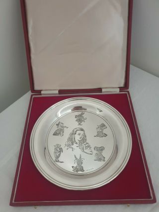 Solid Silver Lewis Carroll Alice In Wonderland Commemorative Plate - London 1972