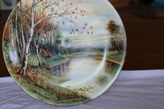 France Antique Hand Painted Large Porcelain Wall Hanging Plate Artist Signed