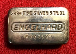 5 Oz Engelhard Poured.  999,  Silver Bar,  Numbered