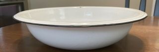 Vintage Large Porcelain Enamel Pan 12” X 3” Wash Basin/bowl,  White W Black Rim