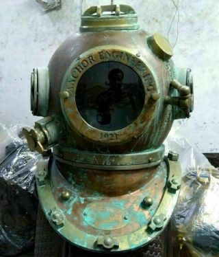 Antique Boston Diving Scuba Sca Divers Us Navy Mark V Marine Anchor Helmet 18 "