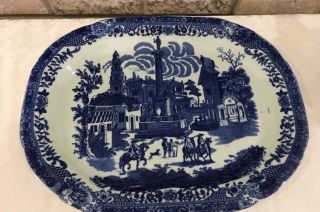 Antique￼ Victoria Ware Ironstone Flow Blue Large 17” Platter Colonial Landscape
