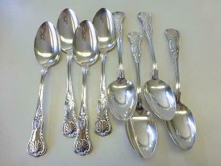 8 Reed & Barton Kings Pattern Silver Plate Tablespoon Serving Spoon Set 8.  5 "