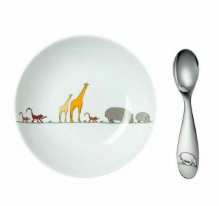 Savane By Christofle Paris Silver Plate Child Plate And Baby Spoon Set