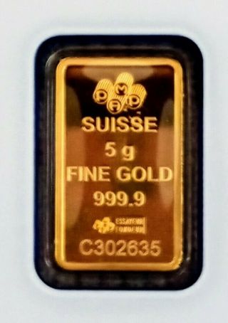 5 Gram.  9999 Fine Gold Bar Pamp Suisse Lady Fortuna Veriscan In Assay