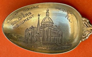 Rare Court House Peoria Illinois Sterling Silver Souvenir Spoon Towle Georgian