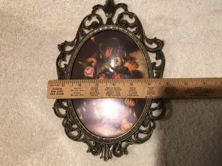 2 Vintage Ornate Metal Oval Picture Frames Bubble Dome Glass Italy 2