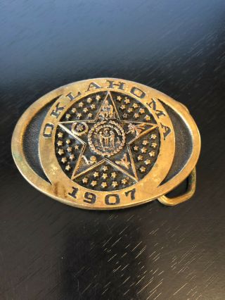 Vintage Collectible Oklahoma 1907 Heritage Registered Brass Belt Buckle