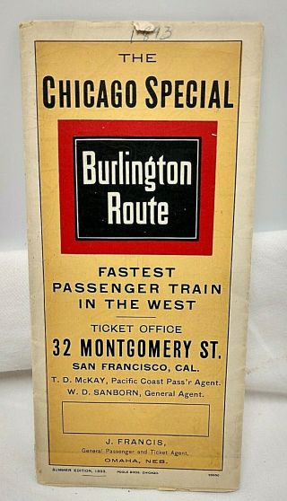 1893 Burlington Route Railroad Chicago Special Timetable & Map