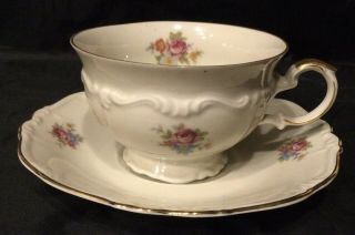 Edelstein Antique Porcelain Tea Cup And Saucer - Bavaria Germany - Rose Pattern