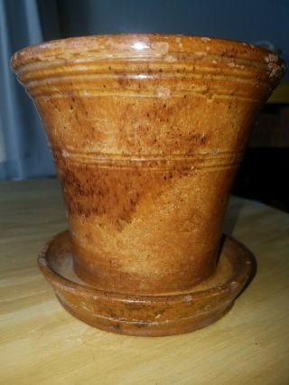 Antique Redware Flower pot - Glazed earthenware 2