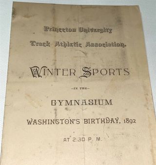 Rare Antique American Princeton University Track Winter Sports Program Nj 1892