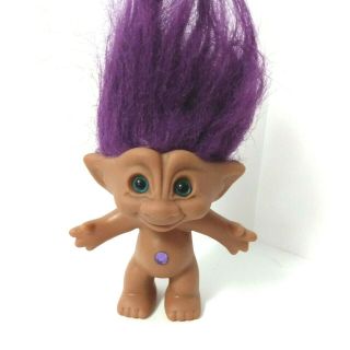 Vintage Ace Novelty Troll Doll Purple Hair Gem Bellybutton Treasure Trolls Toy