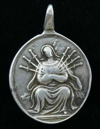 Antique 18thc - 19thc Catholic Silver Medal 7 Sorrows Of Mary Mater Dolorosa