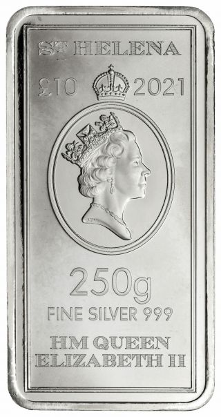 2021 Saint Helena 250 G Silver £10 East India Co Rectangular Coin Gem Bu