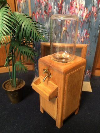 Artist Jim Gans 1:12 Dollhouse Miniatures Glass Wood Old Water Cooler Jug Stand