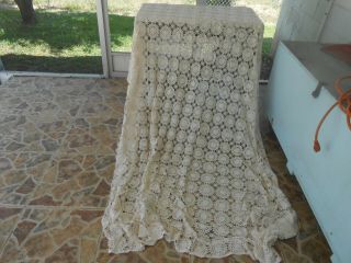 Large Vintage Hand Made Crochet Lace Bed Cover Coverlet Bedspread 92 " X 90 "