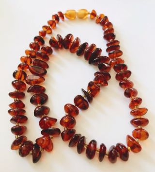 Antique Baltic Amber Nugget Seed Bead Mystery Clasp Necklace 18”.