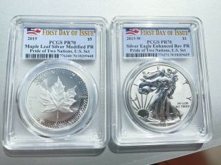 2019 W Silver Eagle Pcgs Pr70 70 Pride Of Two Nations Set First Day Of Issue