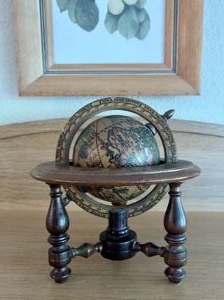 Vintage Wood Olde World Globe Desktop Zodiac Astrology Zona Signs Made In Italy