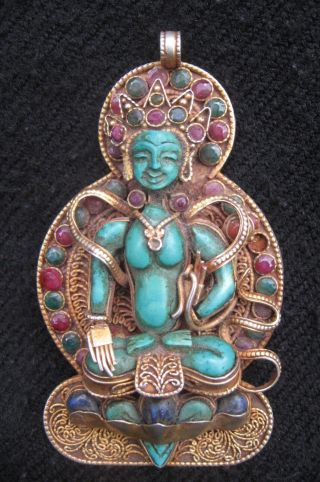 Antique Old Tibetan 92.  5 Silver Turquoise Buddha Pendent Locket,  Nepal