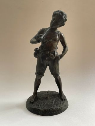 Vintage Bronze Sculpture Boy Tom Sawyer Lamp Base 13” High